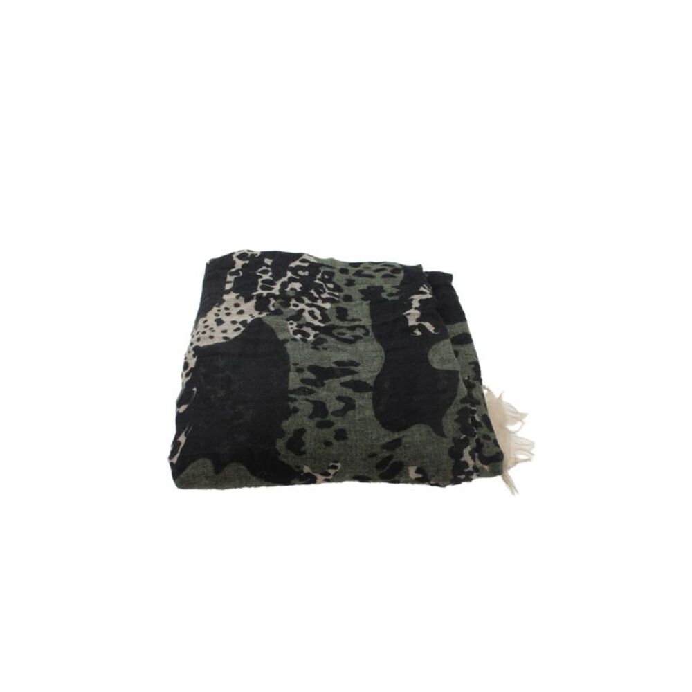 Zadig & Voltaire Womens Fringe Graffiti Camouflage Scarf Brown Green 60"x60"